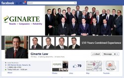 Ginarte Laws Facebook page featuring team photo and contact details.
