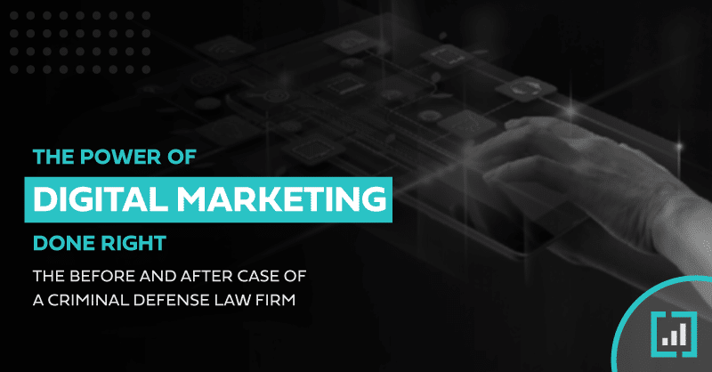 Digital marketing success for law firms illustrated in a futuristic tech-themed graphic.