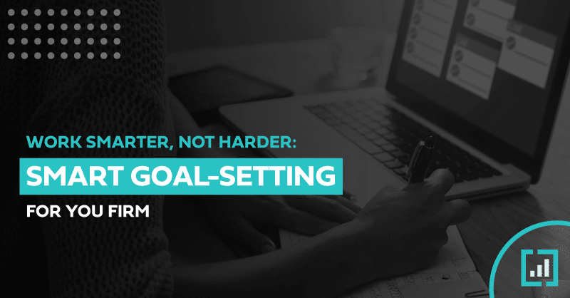 Professional SMART goal-setting guide with focused worker and strategic chart graphics.